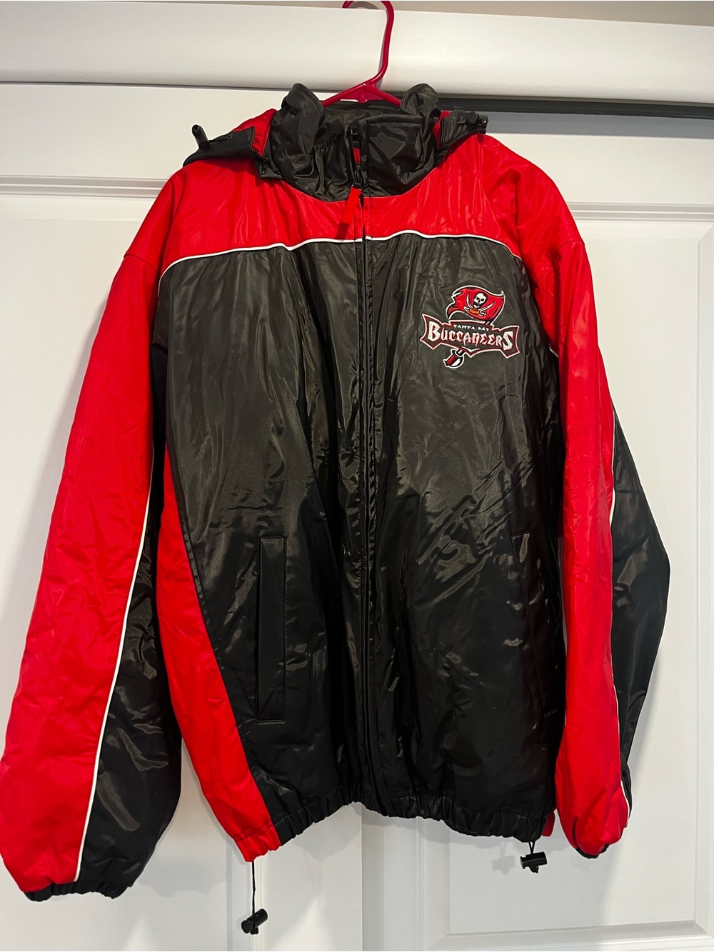 NFL Red and Black Tampa Bay Buccaneers Hooded Heavy Weight Rain Jacket